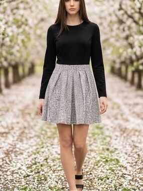 Ralph Lauren Black Top with Gray Textured Skater Dress
